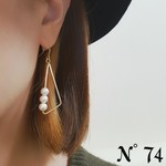 再販◆2way・変形三角フレームとコットンパールのピアス♡直角ニュアンスアンバランスアシンメトリー