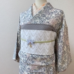 【再販】刺繍半幅帯　White×千鳥格子