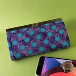 長財布 文鎮がま口 淡い紫ベースの水色水玉柄 USAコットン
