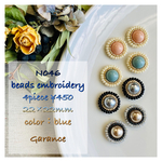N046 beads embroidery 4p 22*22 ブルー　ビーズ刺繡カボション