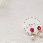再販＊お花プチパールピアス－Red－