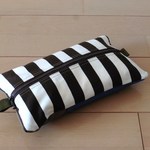 吊り下げエコ　ティッシュカバー　ケース　ストライプ　ファスナー　ポケットつき