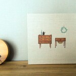リネンキャンバス＊家具とオリーブのリース＊原画