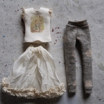 1243＊森のラビットアイロンプリントTシャツ＆レギンス＆ペチコート　３点セット　＊ blythe outfit＊ブライス ＊