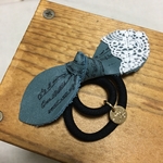 ribbonレザー ヘアゴム レース ブルー