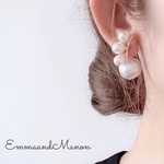 結婚式　パーティ　ウェディング　卒業式　シンプル　3連パール ✨毎日ピアス✨大ぶりピアス　2way バックキャッチ付き