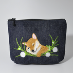 【再販】お昼寝わんこ刺繍（柴犬）ポケットティッシュポーチ〈デニム〉送料無料