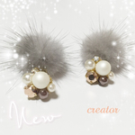 SALE☆パールとビジューのミンクファーキャッチピアス♡