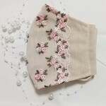 ≪送料無料≫ピンク薔薇刺繍レースのマスク#女性向けSサイズ#ベージュ#抗菌・抗ウィルス加工#ダブルガーゼ