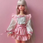 ピンク水玉柄フリルサスペンダースカート&オフショルダーブラウス＊ジェニーちゃん＊27cmドール
