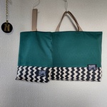 #ダークグリーン/なみなみ×ベージュ　レッスンバッグ　上履き入れ