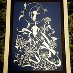 （（mie様用））切り絵　雪の結晶とネコver.5　the snow flakes, the cats ver.5　原画