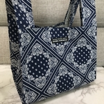 エコバッグ　ネイビー　デニム風　バンダナ　コンビニサイズ