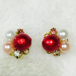 パールとビジューピアス  レッド