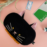 猫のお顔ポーチ 黒猫レースポンポン辛子