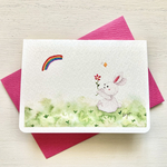 🌈透明水彩画　2枚セット 「良い事ありますように」イラストミニカード ウサギ　うさぎ　ちょうちょ　バースデーカード　入園入学　 虹　母の日　母の日カード❤️