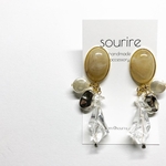 rétro × white beige × clear レトロ　ピアス　イヤリング　大ぶり