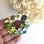 野の花のブローチ&ネックレス・ドクダミ・ハハコグサ・カタバミ・オイイヌノフグリ・シロツメクサ・四つ葉のクローバー・野の草花・リングブローチ・春・バッグチャーム・和花・レース編み