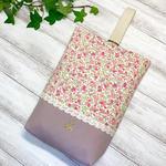 上履き入れ　ハンドメイド　さくらんぼ　花柄　ピンク　レース　マチあり　上靴袋　女の子