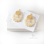 再販 水引ピアス/イヤリング ～透かし花ゆれる～ 白金