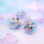 数量限定[星屑桜 春嵐紫ビジューブーケ ]ピアス/イヤリング/イヤーカフ▷水彩ジュエリー