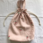 お着替え袋（図書袋）𖦊ັ ʾʾさくらんぼ刺繍ピンク