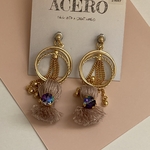 never land×オニオンタッセル×ベージュピンクピアス