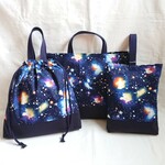 リバーシブル 宇宙 星 3点セット レッスンバッグ 体操着入れ シューズケース ギャラクシー スター 男の子 レッスンバック 上履き入れ お着替え袋  惑星 コスモ