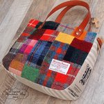 ハリスツイード パッチワーク×ネイビーレッドチェック2 冬のあったかトートバッグ レザー チェコリネン