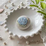 【水色】あじさいの刺繍くるみボタンヘアゴム