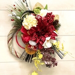 No.wreath-15277★お正月しめ縄リース　20-(28) ダリア＆オーキッド　45x32cm・アートフラワー/造花リース/しめ縄/しめ飾り/正月飾り