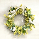 No.wreath-15278★春のリース(ミモザ&シサルハート)　30cm・アートフラワー/造花リース/大型リース