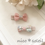 ♡50超＊再販＊【送料無料】ぷっくりリバティリボンのヘアクリップ　2個セット　マーガレットアニー　ピンク　ベビーヘアピン　ベビーリボン　ベビーヘアクリップ　ベビークリップピン　滑り止め付き