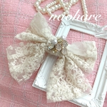 新作　数量限定　レースリボン　バレッタ　刺繍レース　ビジュー　パール　ストーン　ヘアアクセサリー　リボン　春　お上品　可愛い　ビッグリボン　お花刺繍