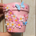 ピンク春爛漫☆満開桜☆蝶2匹🦋リメ鉢2.5号