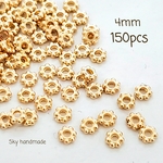 増量！ 《200ヶ》 4mm　ゴールド　スペーサー　花　フラワー　ロンデル　