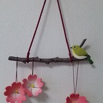 ちりめん細工  桜とメジロ   壁掛け
