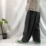 リネンドットワイドパンツ　黒