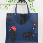 雨降り月の輪グマのラミネートバッグ  ネイビー　Ｌサイズ 