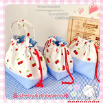 新作〜🍒cherry＆strawberry🍓お弁当袋・コップ袋・ミニ巾着袋…♡♡♡【cuteな３点セット】･*:.｡..｡.:*･'(๑˃̵ᴗ˂̵)'･*:.｡. .｡.:*･♡*