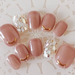 チュールブラウン  大人シェルネイル/ブライダルネイル/ネイルチップ/付け爪/結婚式/Ｊ200