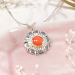 ピンクコーラルのフラワーネックレス SV925