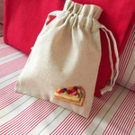 Cafe-sweets☆羊毛刺繍 コットンリネン巾着〜フルーツタルト🍓🍊🍋