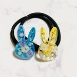 押し花とドライフラワー＊レジン＊うさぎのヘアゴム（2点セット）