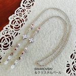 ❁⃘*.ﾟお花＆SWAROVSKIの2WAYチェーン メガネチェーン マスクチェーン ルビー