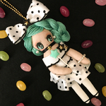 ♡チャチコチャーム　チル♡ ハンドメイドドールチャーム　バッグチャーム　レトロ人形　ドットモチーフ