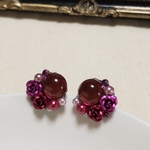 赤＆ピンクの薔薇とカボションのピアス