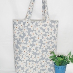 （北欧調スタンプフラワー×グレー）シンプルA4トートバッグ☆再販☆