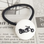 22mm バイク刺繍の白いヘアゴム（アメリカンバイク）