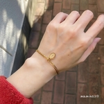 オールステンレス製 イエローゴールドメダイブレスレット 喜平チェーン幅3.2mm